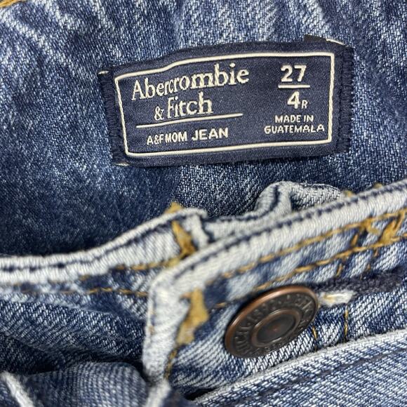 Abercrombie & Fitch Size 27 / 4R Belted Mom Jeans High Rise Dark Wash Raw Hem - Picture 7 of 7